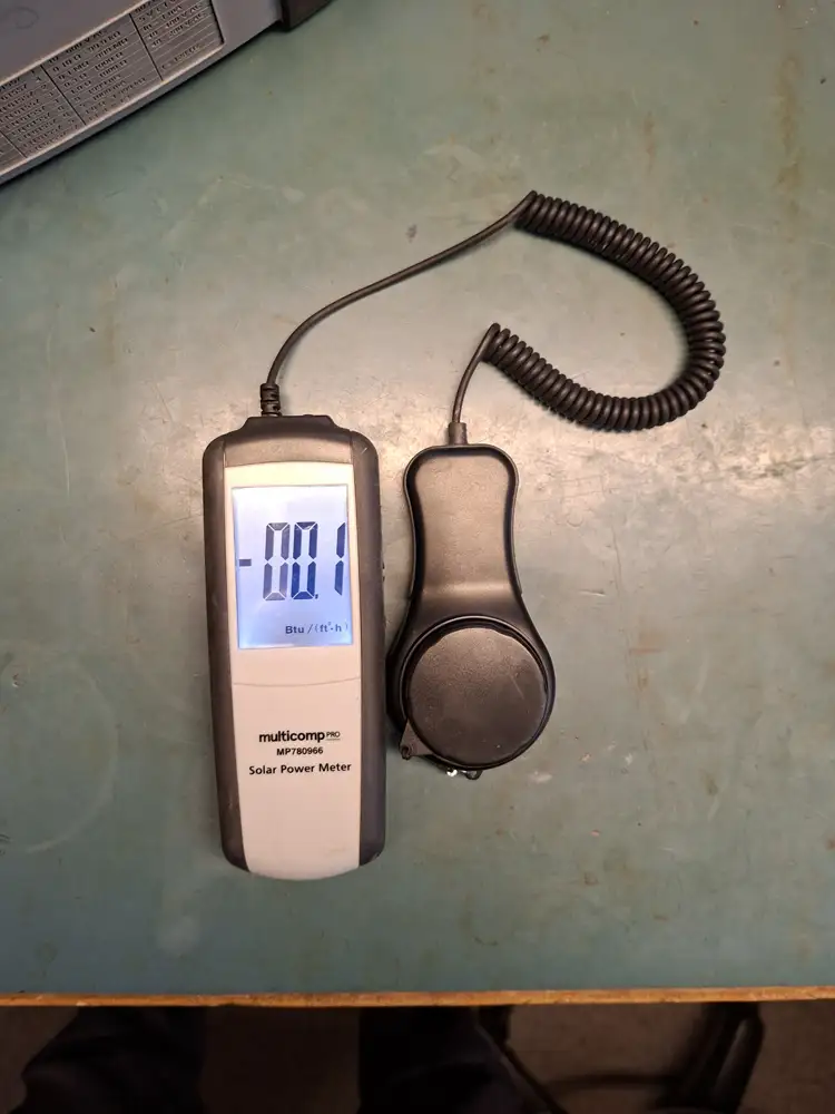 Solar power irradiance meter with its light sensor